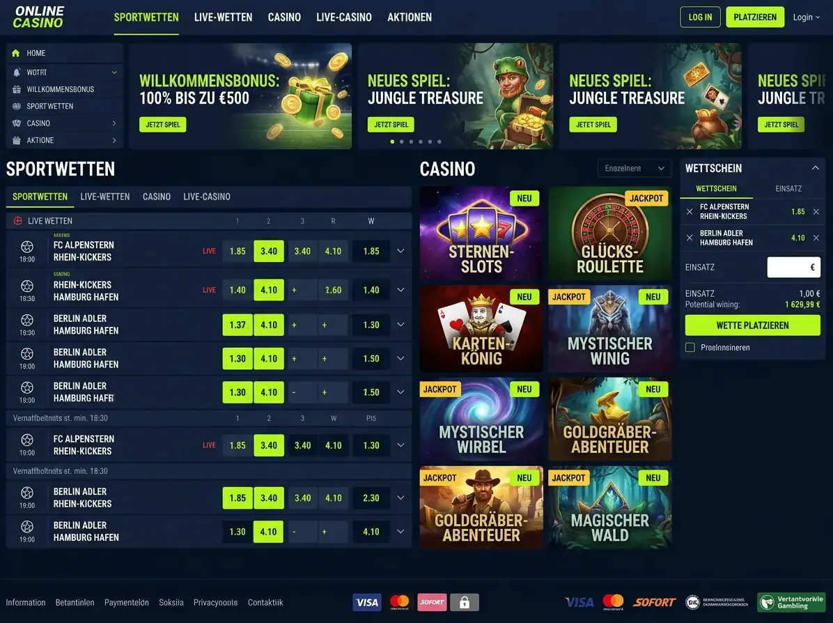 Spieleauswahl bei Freshbet